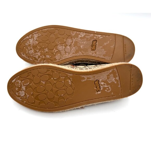 COACH Signature Espadrilles Sz 6B Tan Logo Canvas Bow Tassel Slip On Flats - Picture 8 of 8